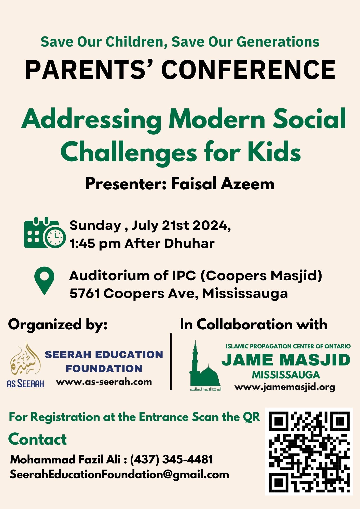 PARENTS’ CONFERENCE 2024  @ IPC Jame Masjid, Mississauga
